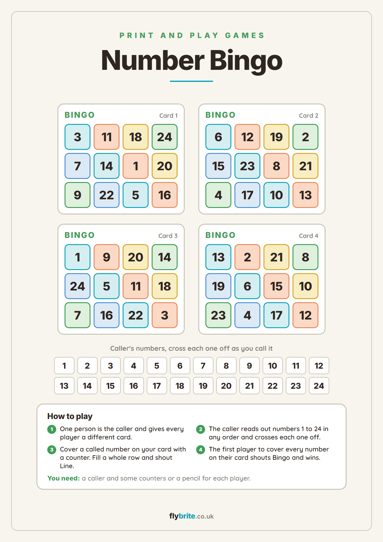 Number Bingo printable preview