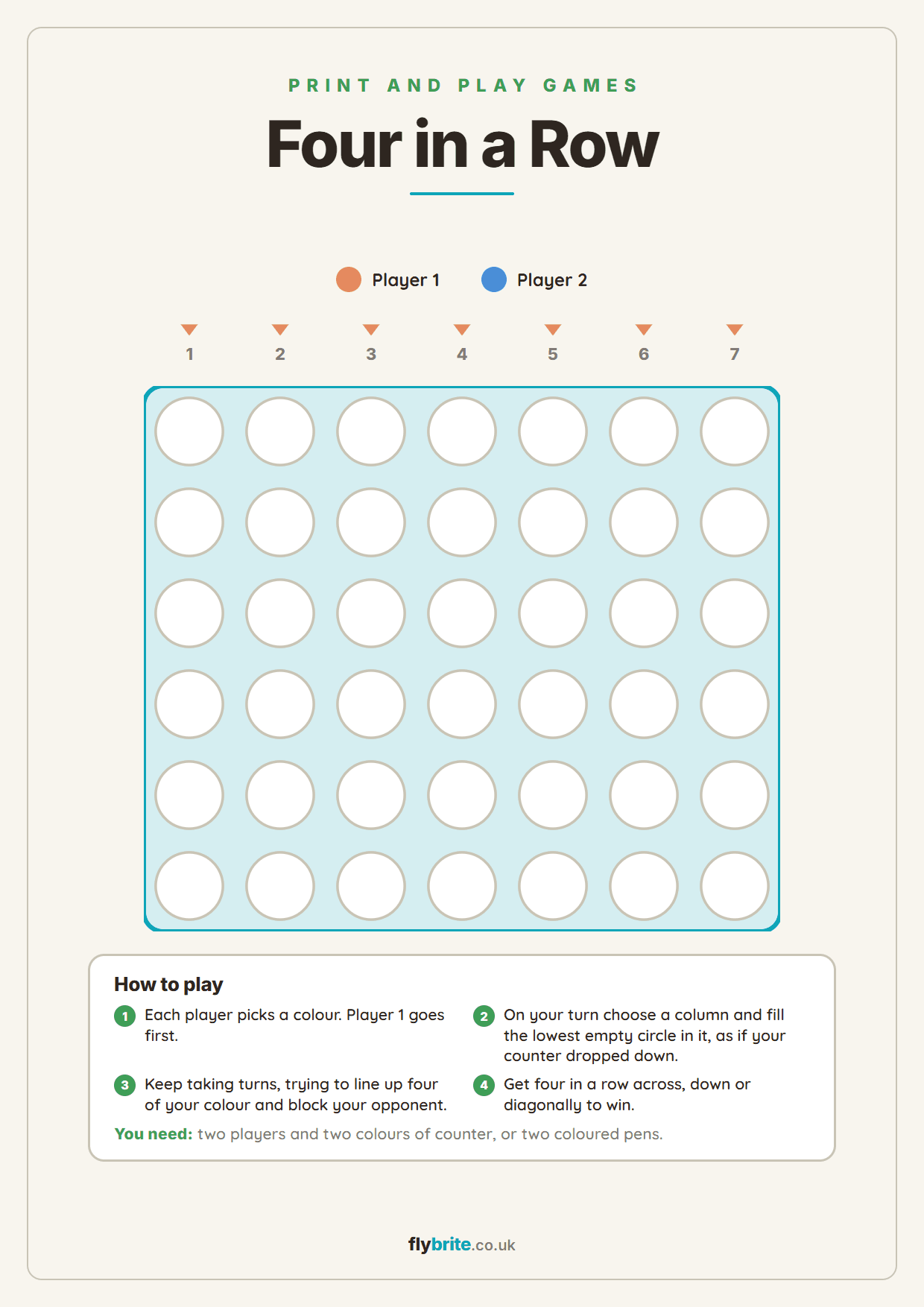 Four in a Row printable preview
