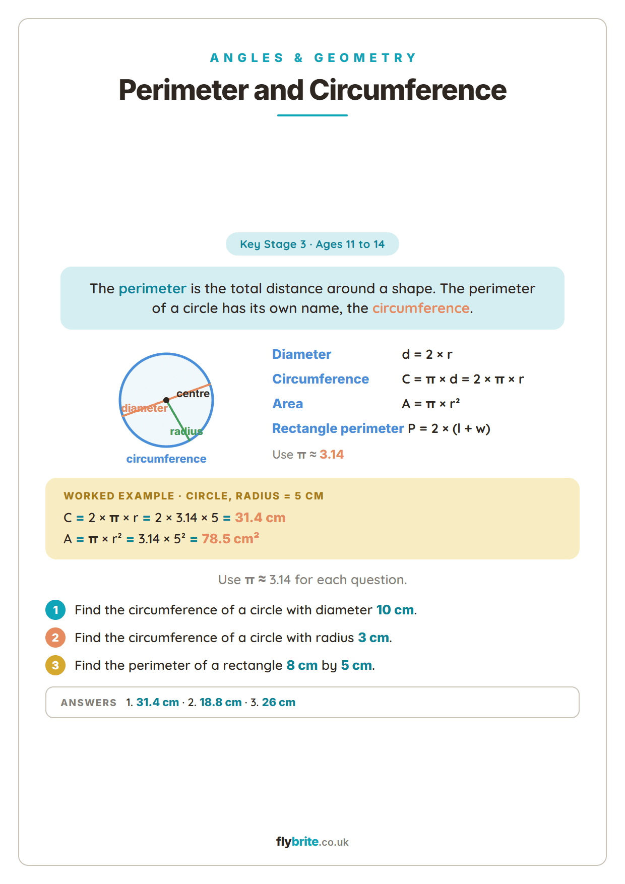 Perimeter and Circumference printable preview