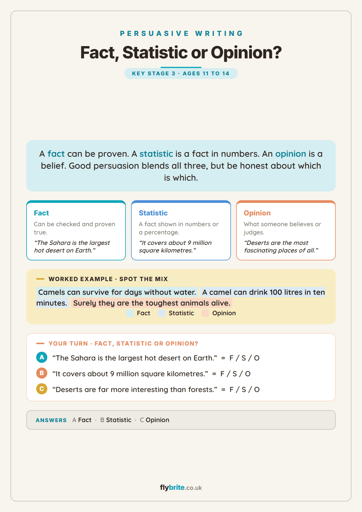 Fact, Statistic or Opinion? printable preview