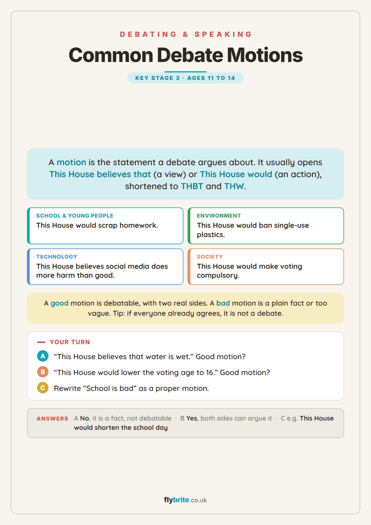 Common Debate Motions printable preview